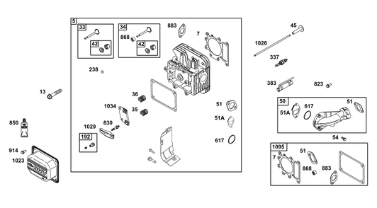 Cylinder Head Group Diagram and Parts List for 200000 - 399999 Briggs and Stratton Engine